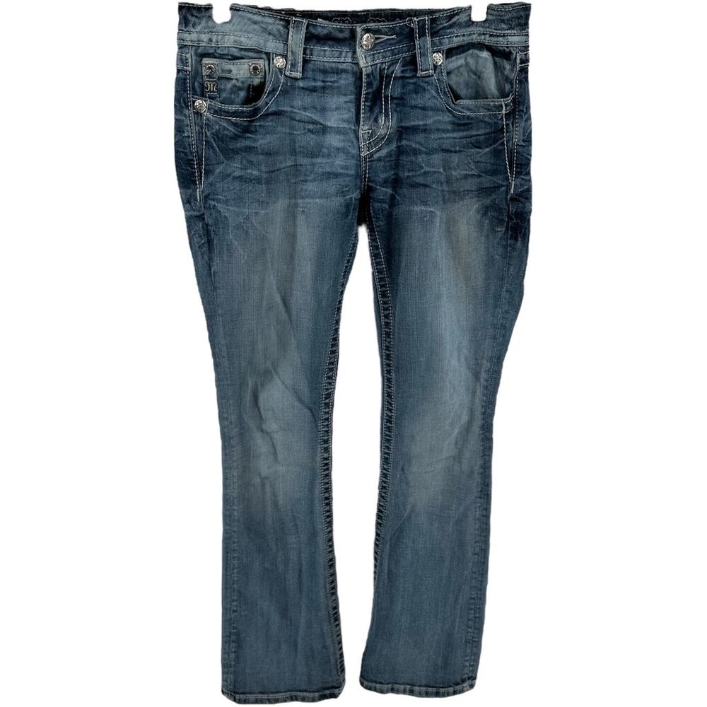 Miss Me Signature Boot Stretch Jeans Bootcut Low Rise Slim Medium Wash Blue 28